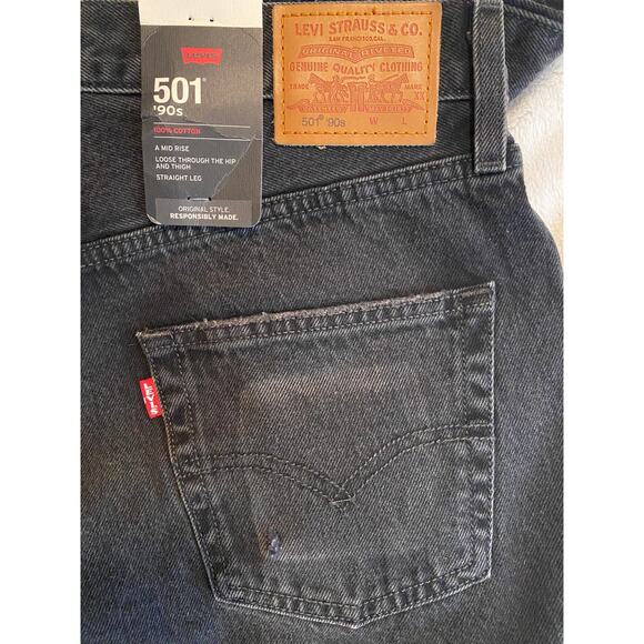 NWT LEVI'S JEANS 28 PREMIUM 90S 501 BLACK FADED BAGGY STRAIGHT FIT STITCH SCHOOL - Picture 10 of 16